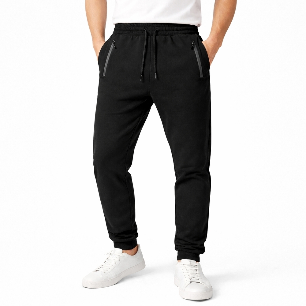 Men's Sweatpants With Zipper Pockets Jogging Gym Regular Fit Pants Size S/M L/XL